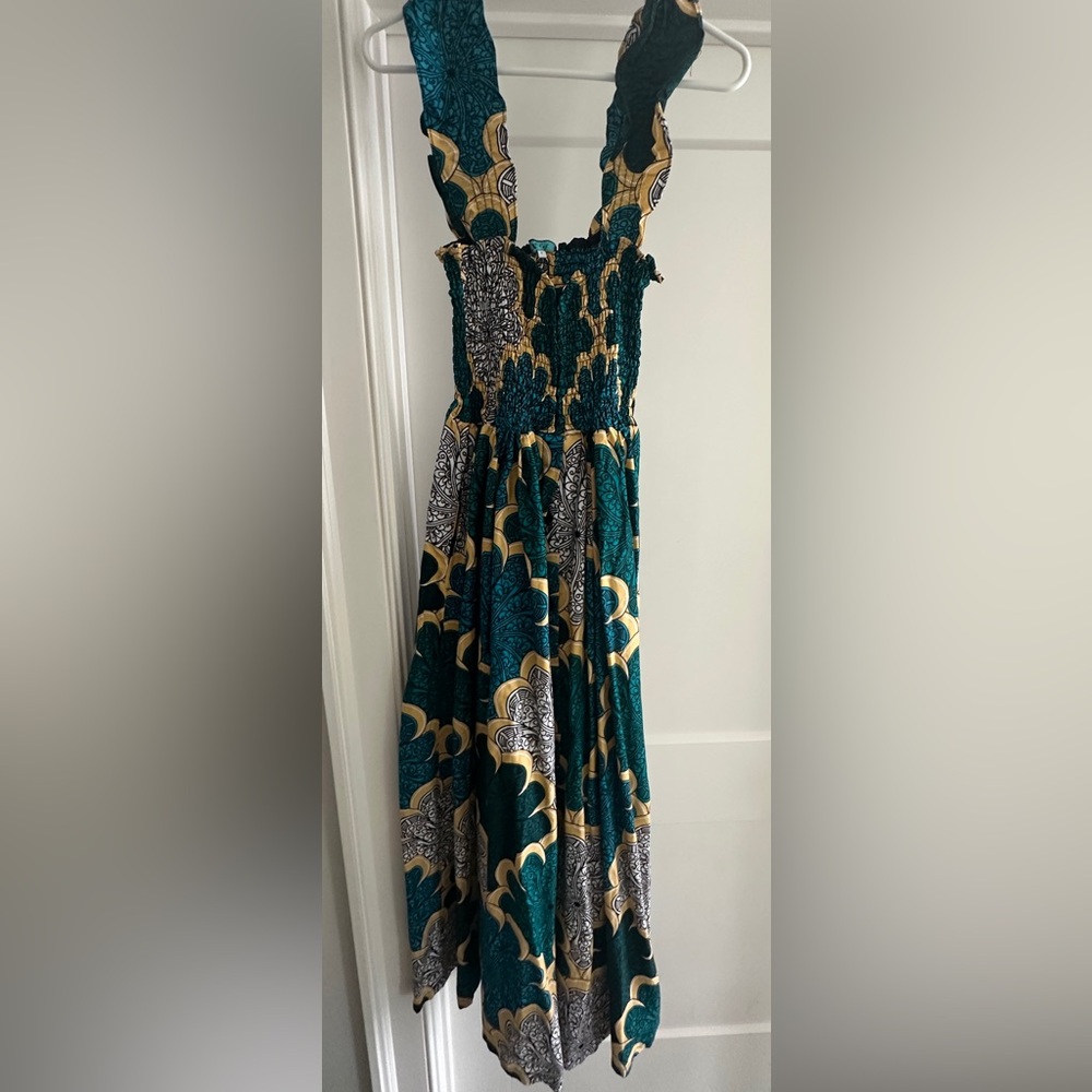 Sika Blue Smocked Halter Maxi Dress